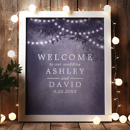 Lila Rustic Träd Ljus Bröllop välkomstskylt Poster