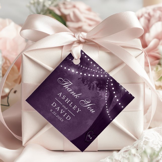 Lila Rustic Träd Ljus Carved Initialer Bröllop Gåvor Etiketter (Skapare uppladdad)