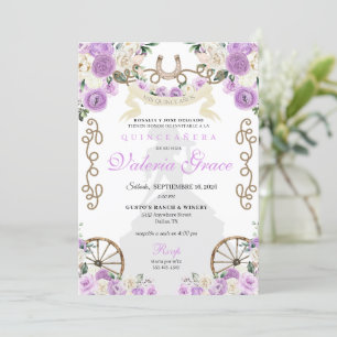Lila Rustic Western Charro Woman Quinceañera Inbjudningar