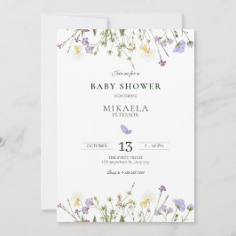 Lila Rustic Wildblombabydusch Inbjudningar