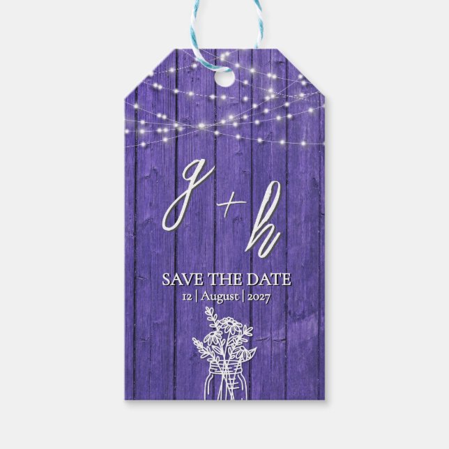 Lila Rustic Wood String Ljus Boho Mason Burk Presentetikett (Framsidan)