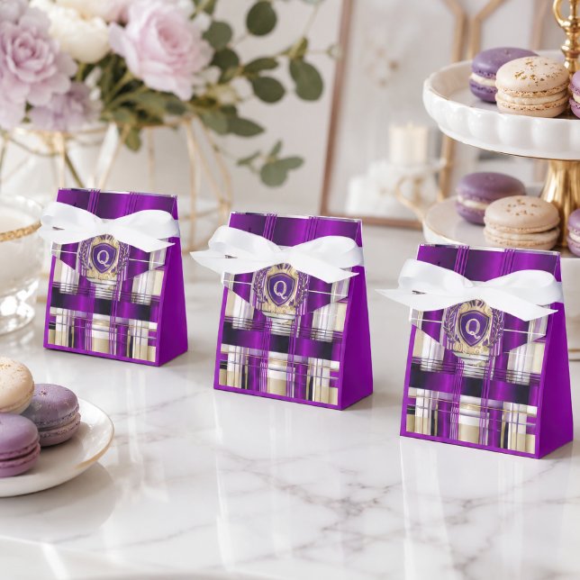 Lila Rutig Monogram Spiral Anteckningsbok Presentaskar (Stylish Purple Plaid Favor Boxes)