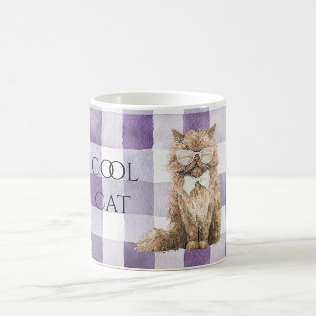 Lila Rutiga Ränder Brun Coola Katt Glasögon   Kaffemugg (Center)