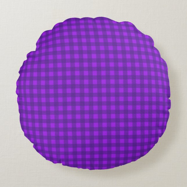 Lila rutigt gingham  rund kudde (Framsidan)