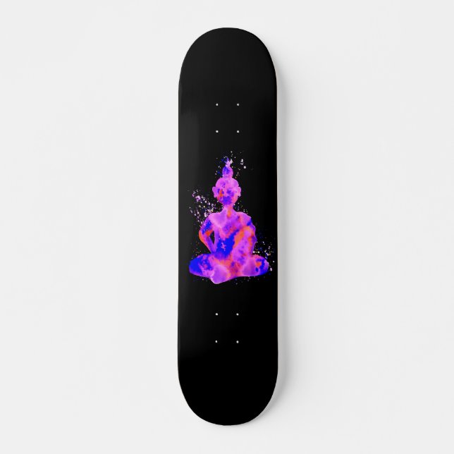 Lila rymd Buddha siluett Mini Skateboard Bräda 18,5 Cm (Framsida)