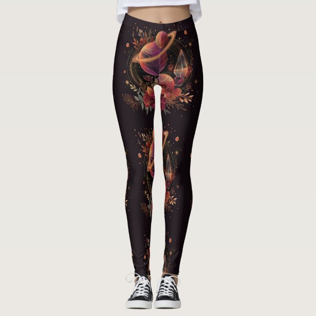 Lila rymdfantasy kristallring planet leggings (Framsida)