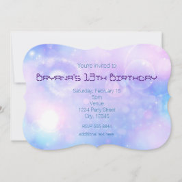 Lila rymdiga ljus födelsedagsfestinbjudningar inbjudningar