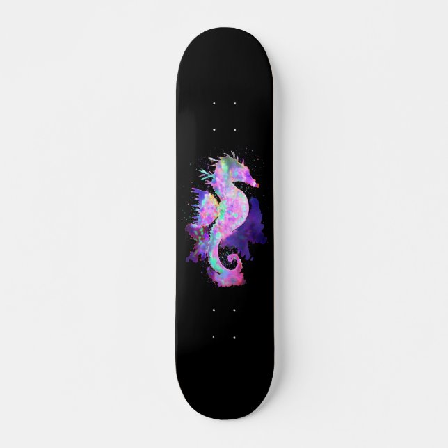 Lila rymdsjöhäst mini skateboard bräda 18,5 cm (Framsida)
