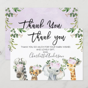 Lila Safari Animals Baby Shower Tack för ditt kort