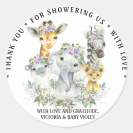 Lila Safari Baby Shower Classic Round Sticker Runt Klistermärke