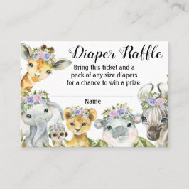 Lila Safari Baby Shower Diaper Raffle Biljett