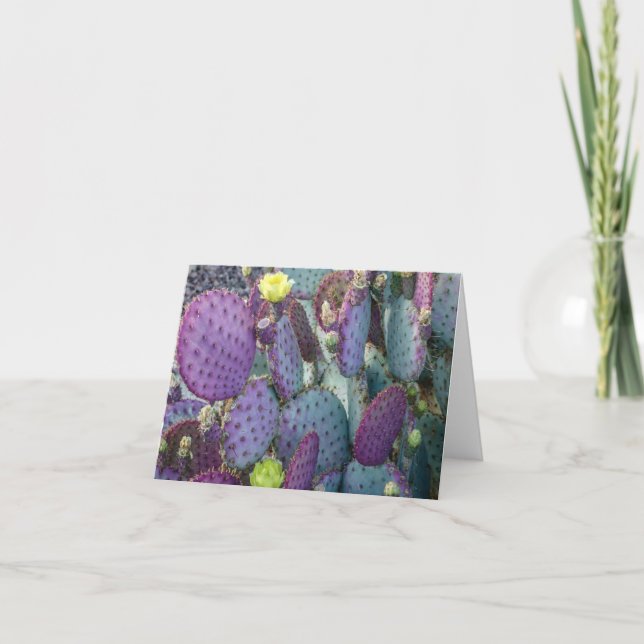 Lila Sage Cactus med Gula blommor Note Card Tack Kort (Framsida)