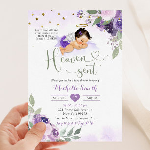 Lila Sage Grönt Heaven Sent Baby Shower Inbjudningar