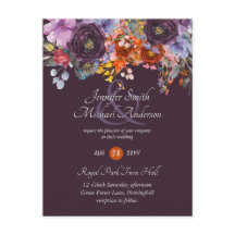 Lila Sage Orange Rosa Blommigt bröllopsinbjudninga