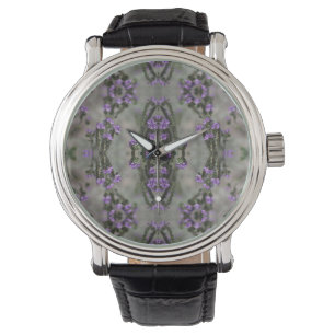 Lila Salt Heliotrope Wildblomme Mönster Armbandsur