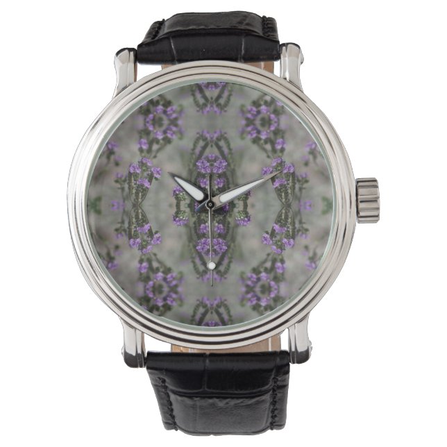 Lila Salt Heliotrope Wildblomme Mönster Armbandsur (Framsida)