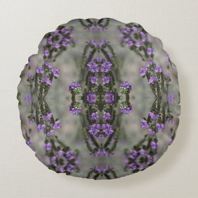 Lila Salt Heliotrope Wildblomme Mönster Rund Kudde (Framsidan)