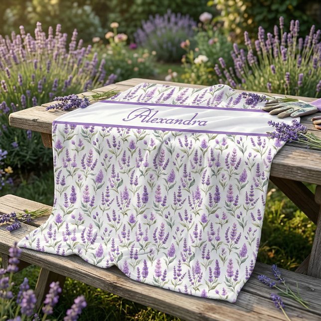 Lila Salvia Grön Lavendel Anpassat Namn Fleecefilt (Skapare uppladdad)