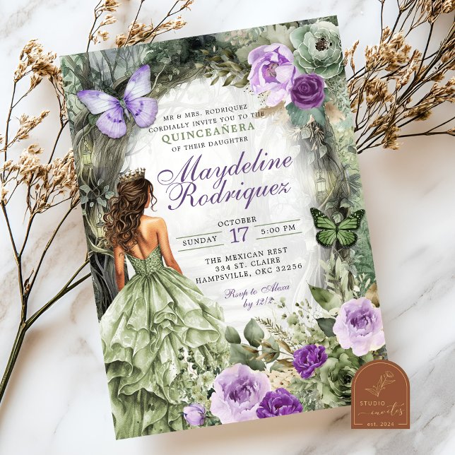 Lila Salvia Grön Whimsical Skog Quinceanera Inbjudningar (Skapare uppladdad)