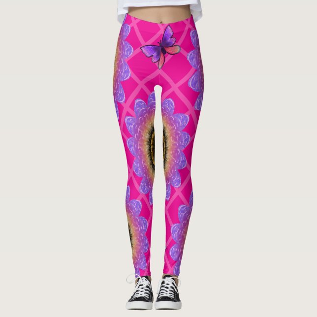 Lila Sammetsoldle & Fjärilsmönster Leggings (Framsida)