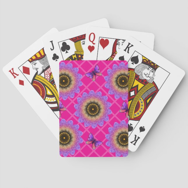 Lila Sammetssolros & Fjärilmönster Casinokort (Baksidan)