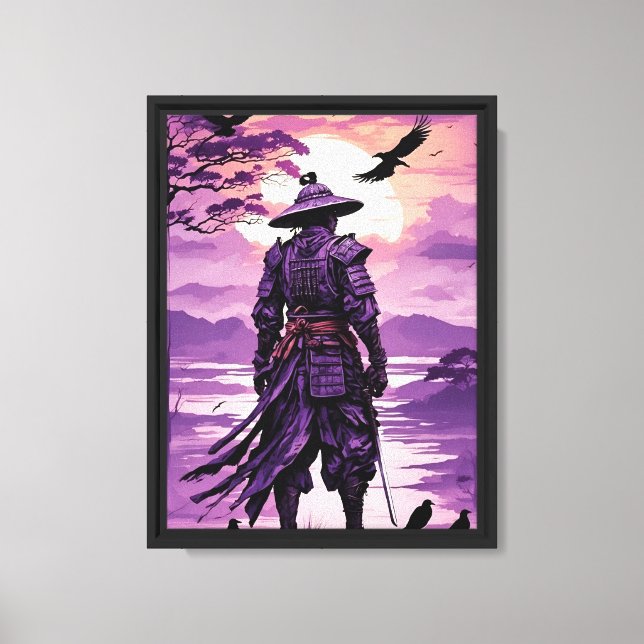 Lila Samurai Sunset - Epic Japanska Warrior Canvastryck (Framsida)