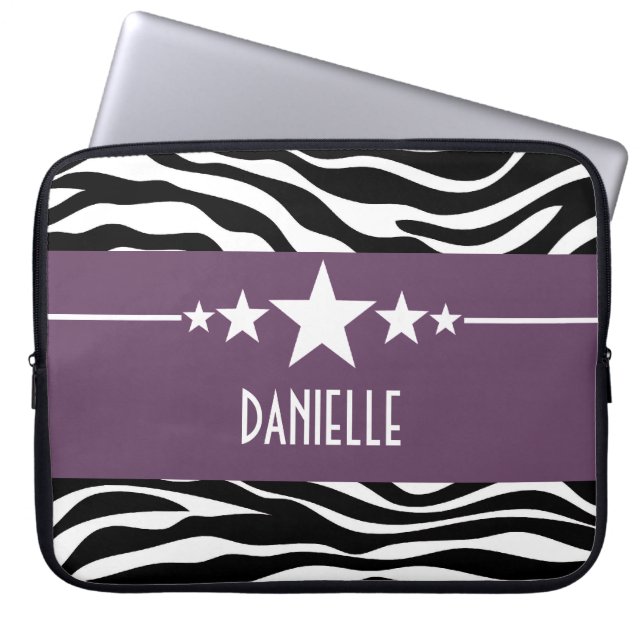 Lila Sassy Star Zebra Laptop sleeve (Framsidan)