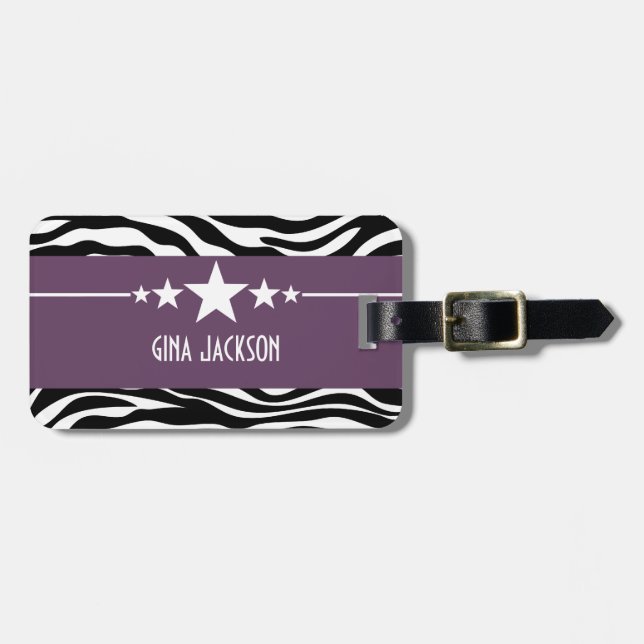 Lila Sassy Star Zebra Luggage Tag Bagagebricka (Horisontell Framsida)