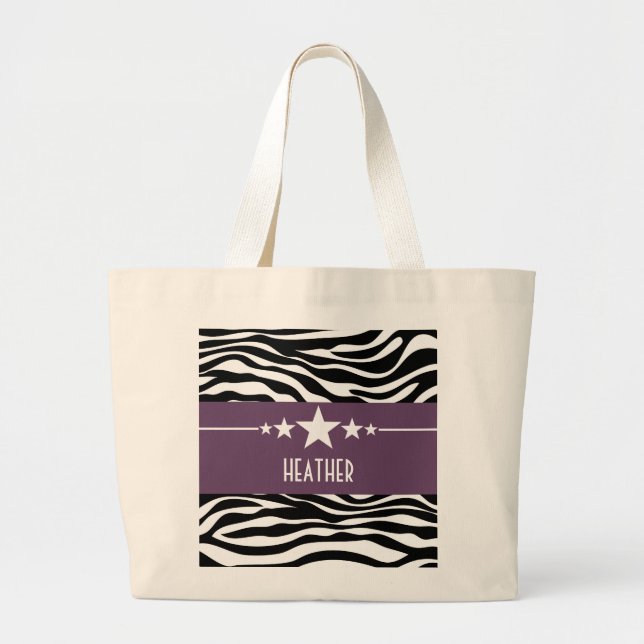 Lila Sassy Star Zebra Tote Bag Jumbo Tygkasse (Framsidan)
