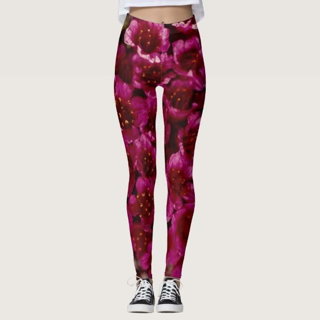 Lila Saxifrage Wildblomarktiska Kusten Leggings (Framsida)