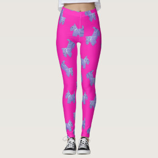 Lila Scottie Terrier rosa bakgrund Leggings