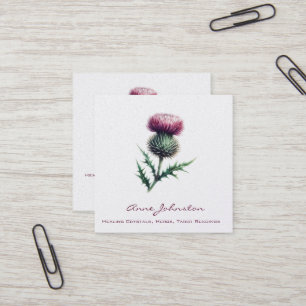 Lila Scottish Thistle Square Affärskort Fyrkantigt Visitkort