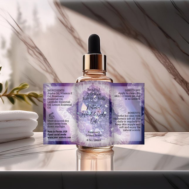 Lila Script Flaska etikett 4oz Oil Dropper Product (purple custom product labe for 4 ounce bottle)