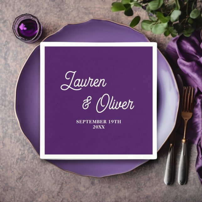 Lila Script Minimalist Bröllop Pappersservett (Skapare uppladdad)