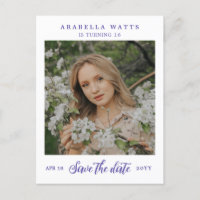 Lila Script Sweet 16 Photo Save the Date