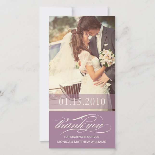 LILA SCRIPT THANKS | BRÖLLOP TAANK DIG CARD TACK KORT (Framsida)