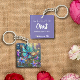 Lila Scripture Philippians 4:13 Butterfly Flower