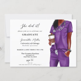 Lila Scrubs Nurse Photo Hon gjorde det Studenten Inbjudningar