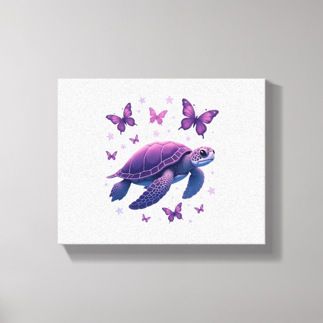 Lila - Sea Turtle Butterfly T-Shirt Canvastryck (Framsida)