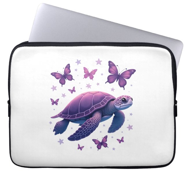 Lila - Sea Turtle Butterfly T-Shirt Laptop Fodral (Framsidan)