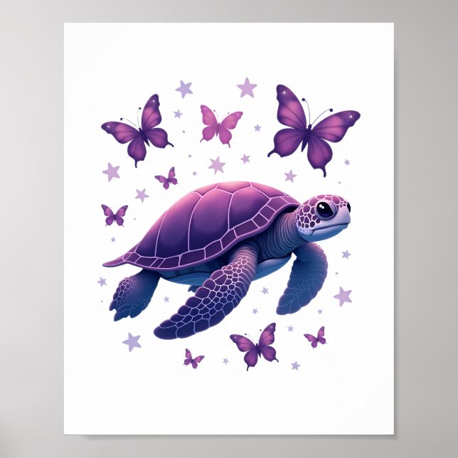 Lila - Sea Turtle Butterfly T-Shirt Poster (Framsidan)