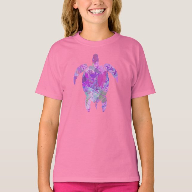 LILA SEA TURTLE MED PAINT DESIGN T SHIRT (Framsida)