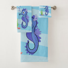 Lila Seahorse Cute Bathroom Towel Set
