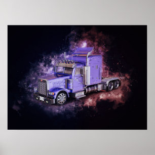Lila Semi Tractor Trailer Lastbil Poster