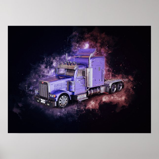 Lila Semi Tractor Trailer Lastbil Poster (Framsidan)