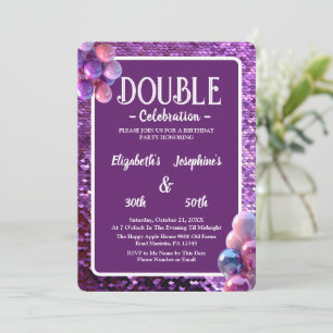 Lila Sequins Dubbla Födelsedagsfirande Inbjudningar