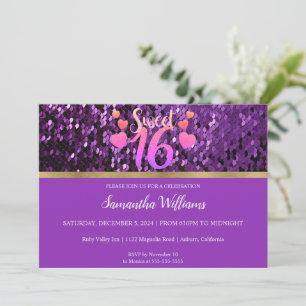 Lila Sequins Sweet 16-inbjudan Inbjudningar