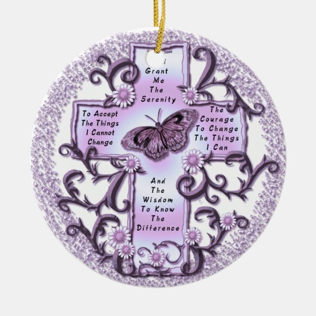 Lila Serenity Prayer Cross-ornament Julgransprydnad Keramik (Framsidan)