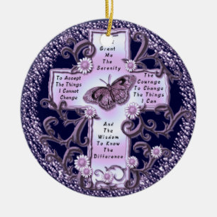 Lila Serenity Prayer Kor Julgransprydnad Keramik