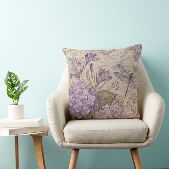 Lila Shabby Chic Hortensior Kudde (Stol)